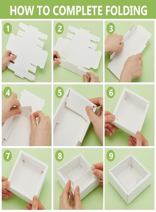 بينيكريت علب ورقية مربعة شفافة من بينيكريت، 20 قطعة، بنافذة شفافة من مادة PVC، مقاس 3.3 × 3.3 × 1.3 بوصة، علبة تغليف هدايا ورقية لحفلات الزفاف، وهدايا الأعياد، والشوكولاتة، والبسكويت، والحرف اليدوية الصغيرة. - Image 4